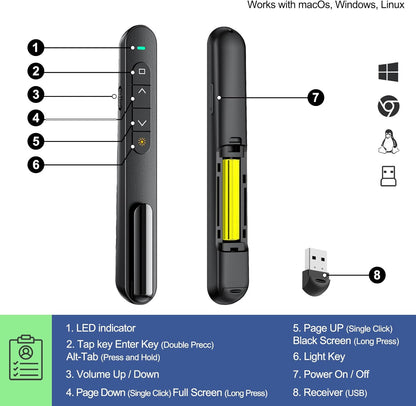 Presentation Clicker for PowerPoint, RF 2.4GHz USB Wireless Presenter Remote with Volume Control - photo 3