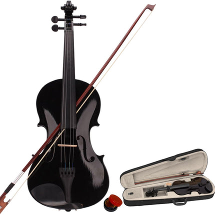 4/4 Beginner Violin for Adults,Complete Full Size Violin Kit with Portable Case,Bow, Rosin All Accessories Included (4/4 Black)