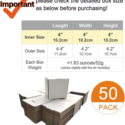 50 Pack 4x4x4'' Small Shipping Boxes, Corrugated Cardboard Mailers for Business, White (LM444)