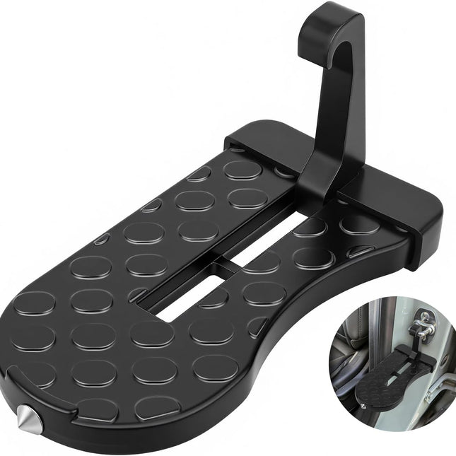 Car Door Step, Aluminum with 400lb Capacity, Anti-Slip Surface, Foldable for Car Roof Access and Roof Racks, Black Step