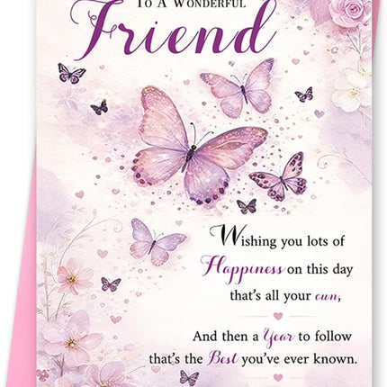 Birthday Card for Friend, Best Friend Birthday Card, Birthday Gifts for Bestfriend, Beautiful Butterfly Floral Greeting Card for Female Friend
