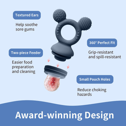 Baby Fruit Feeder 2 Pack with Freezer Tray, 4 Silicone Pouches in 3 Sizes, Breastmilk Popsicle Mold, Food Feeder Pacifier and Silicone Teether, 4+ Months