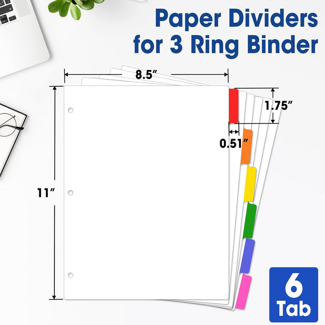 SourcetoHome 120 Pcs Binder Dividers with Multicolor Tabs, 1/6 Cut Tabs, Dividers for 3 Ring Binder, Blank Write On Binder Dividers in 6 Tab Sets, Letter Size, 120 Dividers, 20 Sets - supplement facts label