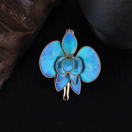 Blue Orchid Hair Clip For Women, Handmade Silk Flower Hair Clip, Hanfu Hair Accessory, Chinese Style Headdress Flowers, Gift For Her
