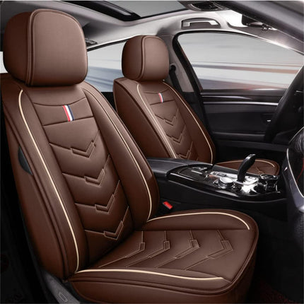 Luxury 5 Seats Car Seat Covers for Kia Forte 2018 Vehicles Front&Rear Seat Protector Waterproof Leather Seat Cushion Brown