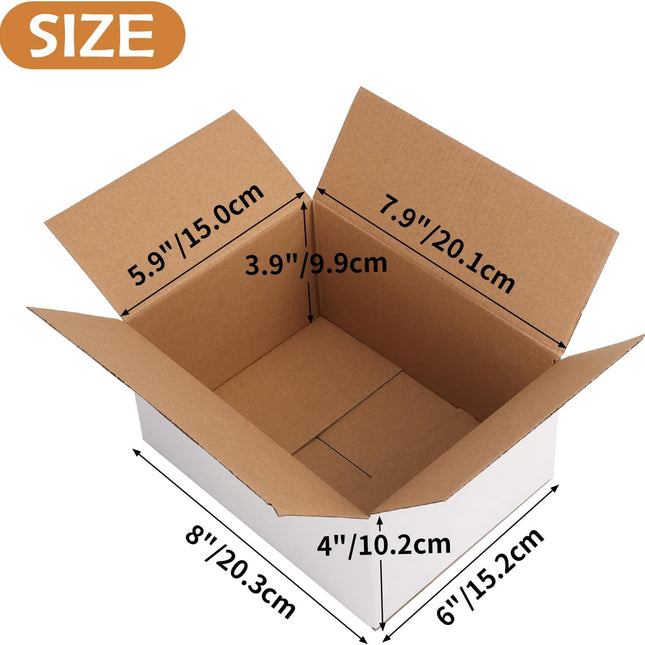 8x6x4 inch Shipping Boxes White Set of 30, Inner Size 7.9x5.9x3.9 inch Corrugated Cardboard Boxes