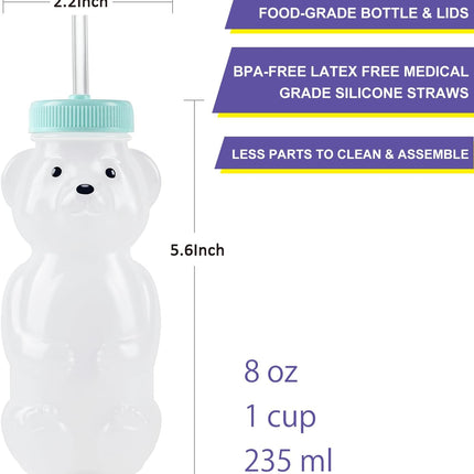 Mootikar Honey Bear Straw Cups for Babies 1 pack, 8oz straw bear cup with improved safety lid design, honeybear baby cup straw, Leak-Proof & Food-Grade & BPA Free (AQUA)