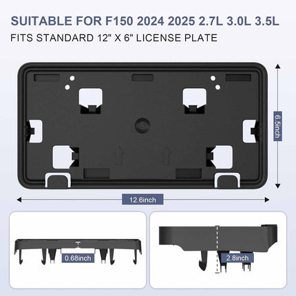 License Plate Bracket for 2024 2025 Ford F-150 Accessories, Front Bumper Mount Frame Holder No-Drill fits 2.7L 3.0L 3.5L RL3Z-17A385-BA