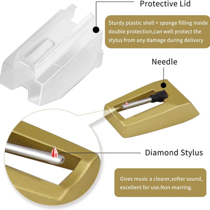 Record Player Needle, Upgraded Record Player Cartridge with Diamond Stylus Replacement for Crosley, ION, LP, Phonograph, and More (Gold)