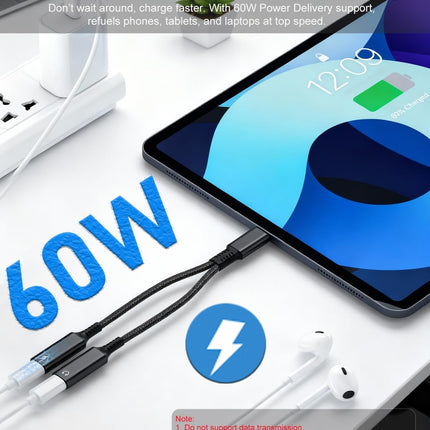 USB C Splitter, Dual USB C Headphone and Charger Adapter, 1 in 2 Out Type C Audio Jack Dongle with PD 60W Fast Charging Cable for iPhone 17 16 15 Pro Max, iPad, Samsung Galaxy S25 S24 Ultra More USBC