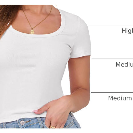 Women Short Sleeve Tops Scoop Neck Ribbed Tee Shirts