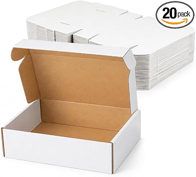 12x9x4 Inch White Corrugated Shipping Boxes, 20 Pack