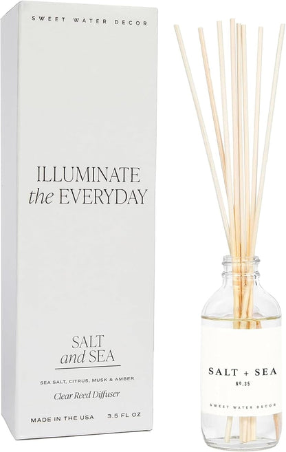 Salt & Sea Reed Diffuser Set - Sea Salt Citrus & Musk Amber Scent Diffuser - Reed Diffusers for Home with Long Lasting