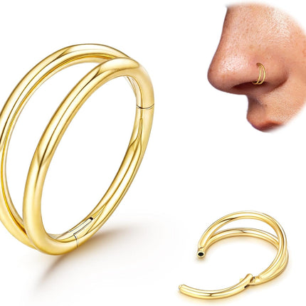 Titanium Double Hoop Nose Ring 20G 18G Gold Silver Black Nose Rings Hoops for Women Men Hypoallergenic 6mm 7mm 8mm 9mm Nose Nostril Septum Cartilage Helix Daith Conch Rock Piercing Jewelry