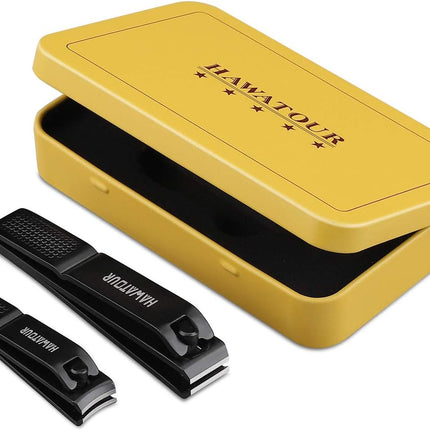 HAWATOUR Nail Clippers Set, Ultra Sharp Sturdy Fingernail and Toenail Clipper Cutters with Visibly Tin Case, Black
