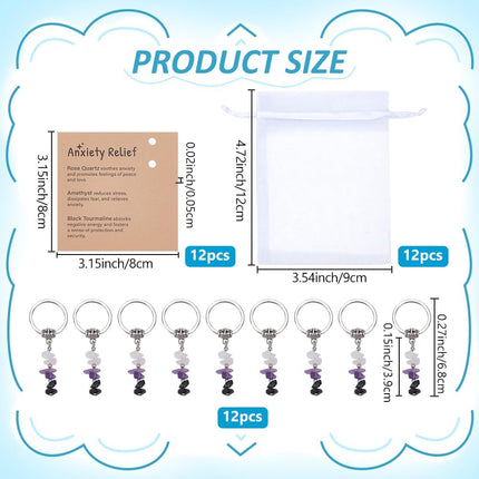 12pcs Natural Crystal Keychain Novelty Inspirational Keychains Crystal Bag Charms New Beginnings Gifts for Women