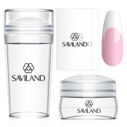 French Tip Nail Stamp: 4PCS Nail Art Stamper Kit Clear Silicone Nails Stamping Long & Short Jelly Stamper with Scrapers Nails Stamper Kit for French Manicure Home DIY Salon