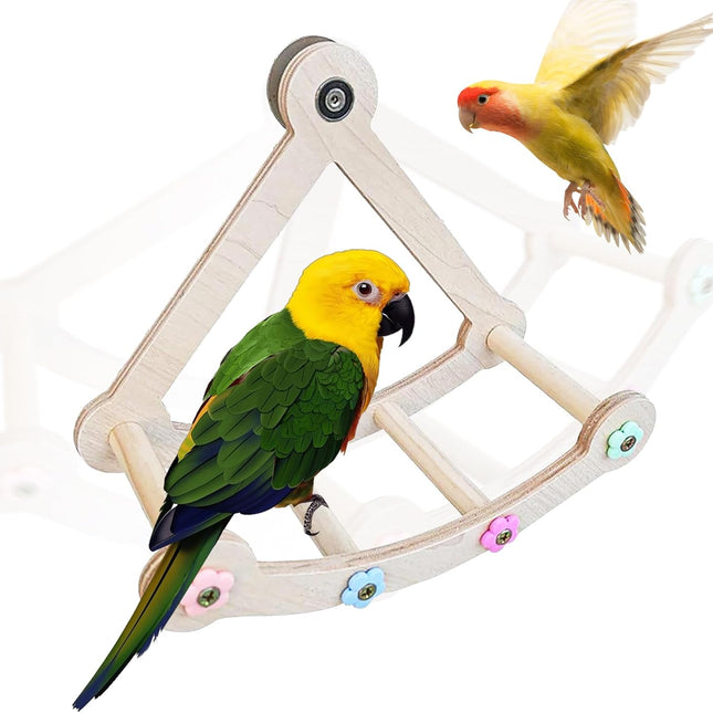 Bird Stand Perch,Interactive Rocking Parakeet Perch, Wooden Exercise Wheel Cockatiel, Parrot Swing,Bird Playground Play