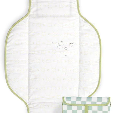 PZU Portable Diaper Changing Pad - Waterproof Travel Changing Mat with Built-in Pillow, Gifts for Baby Shower, Newborn Girls & Boys（Sage Checkers）