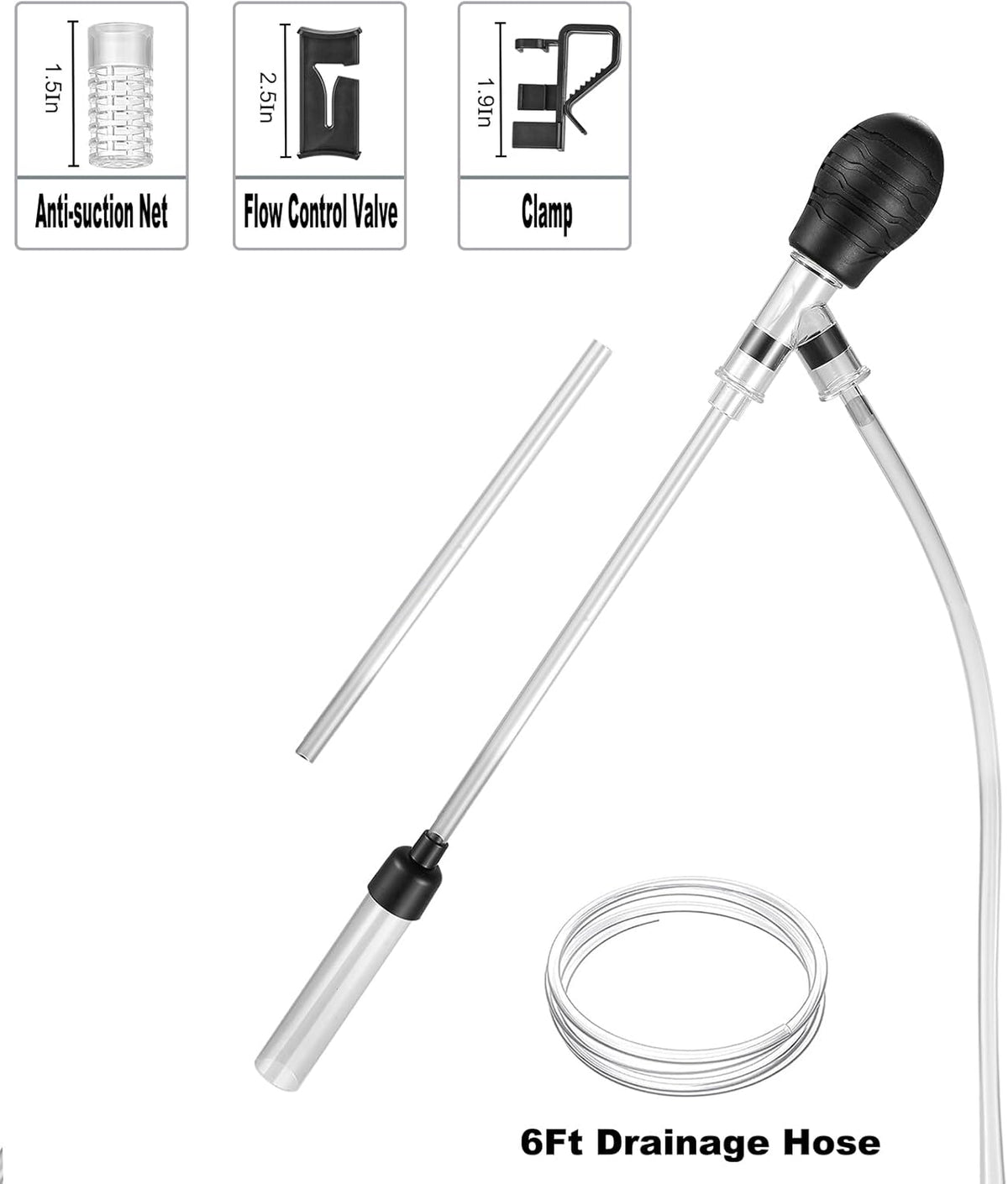 Small Aquarium Gravel Cleaner with 6 ft Hose for 3-8 Gallon Tanks - photo 5
