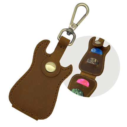 Genuine Leather Guitar Pick Holder Keychain, Guitar Picks Holder Case for 4 Picks, Portable Pick Holder for Guitar with Hook, Ideal Guitar Pick Storage