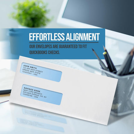 Double Window Envelopes #8- Peel and Seal Strip, Security Business Mailing Check Envelopes - Tamper Evident, Security Tint - 500 Count – Guaranteed to fit QuickBooks Checks