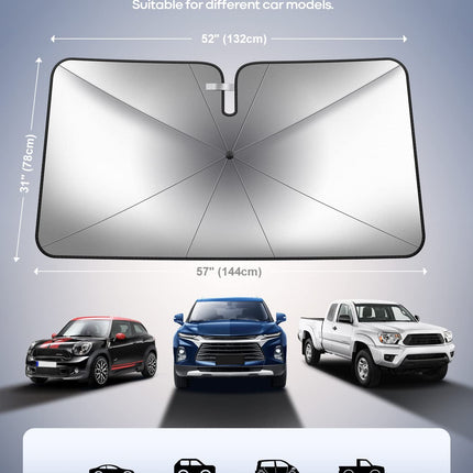 Parasol de sombrilla para parabrisas de auto - Cubierta plegable para parabrisas, recubrimiento UV de 5 capas, 52"x31" protección térmica para ventana delantera, para parabrisas de auto sedán, SUV