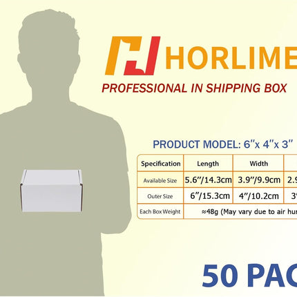 HORLIMER 6x4x3 inches Shipping Boxes Set of 50, White Corrugated Cardboard Box Literature Mailer