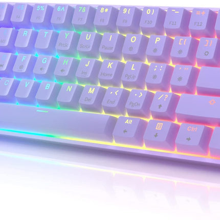HK GAMING GK61 Mechanical Gaming Keyboard - 61 Keys Multi Color RGB Illuminated LED Backlit Wired Programmable for PC/Mac Gamer (Gateron Optical Brown, White)