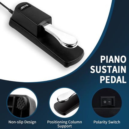 JOYO Sustain Pedal for Keyboard Piano Universal Metal Foot Controller with Polarity Switch 5ft Cable for Digital electric Piano MIDI Synthesizer (SP-10)