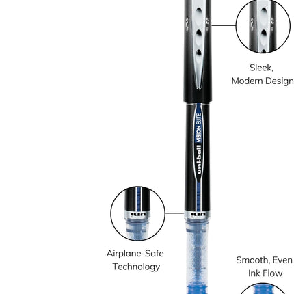 uniball Vision Elite Rollerball Pen, Micro Point (0.5mm), Blue Ink, 6 Pens