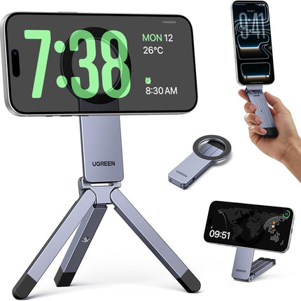 Tripod for Magsafe, 360° Rotating Adjustable Magnetic Phone Stand for 1/4'' Screw Port Compatibility with iPhone 17 16 15 14 13 12 Pro Max Air, Cell Phone StandTravel Essentials Accessories