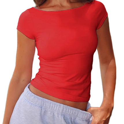 Women's Boat Neck Baby Tee Short Sleeve T-Shirts Going Out Tops
