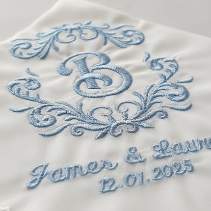 Personalized Wedding Handkerchief, Embroidered Bridal Hankie, Monogrammed Cotton Scalloped Edge White Handkerchief, Gift for Bride