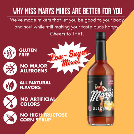 Miss Mary's Old Fahioned Mix, Low Sugar Drink Mixer, All Natural Ingredients, Low Calorie, Low Carb, Keto Friendly, 2 Pack