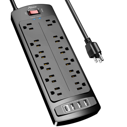 6 Ft Surge Protector Power Strip with 12 Outlets and 4 USB Ports