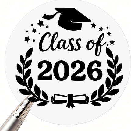 100pcs Class of 2026 Graduation Stickers, Clear Waterproof Round Foil Stickers for Graduation Party, Envelope Seals, Congrats Gifts & Decorations (Class of 2026, Clear Black Foil)