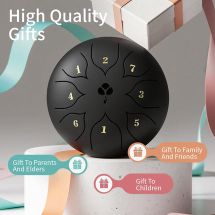 Steel Tongue Drum, 6 Inch 8-Note C Tone, Rain Drum for Meditation, Yoga & Mindfulness, Ideal Gift for Music Lovers(Black, 6 Inch 8 Note)