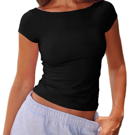 Women's Boat Neck Baby Tee Short Sleeve T-Shirts Going Out Tops