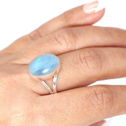 Handmade Genuine 925 Sterling Silver Ring Chunky Natural Gemstone Agate, Rose Quartz, Lapis, Amber Oval Boho Jewelry For Women