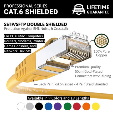 InstallerParts Ethernet Cable CAT6 Cable Shielded (SSTP/SFTP) Booted 25 FT - Yellow - Professional Series - 10Gigabit/Sec Network/High Speed Internet Cable, 550MHZ