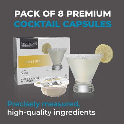 Bartesian Lemon Drop Cocktail Mixer Capsules, Pack of 8 Cocktail Capsules Premium Cocktail Maker (55446)