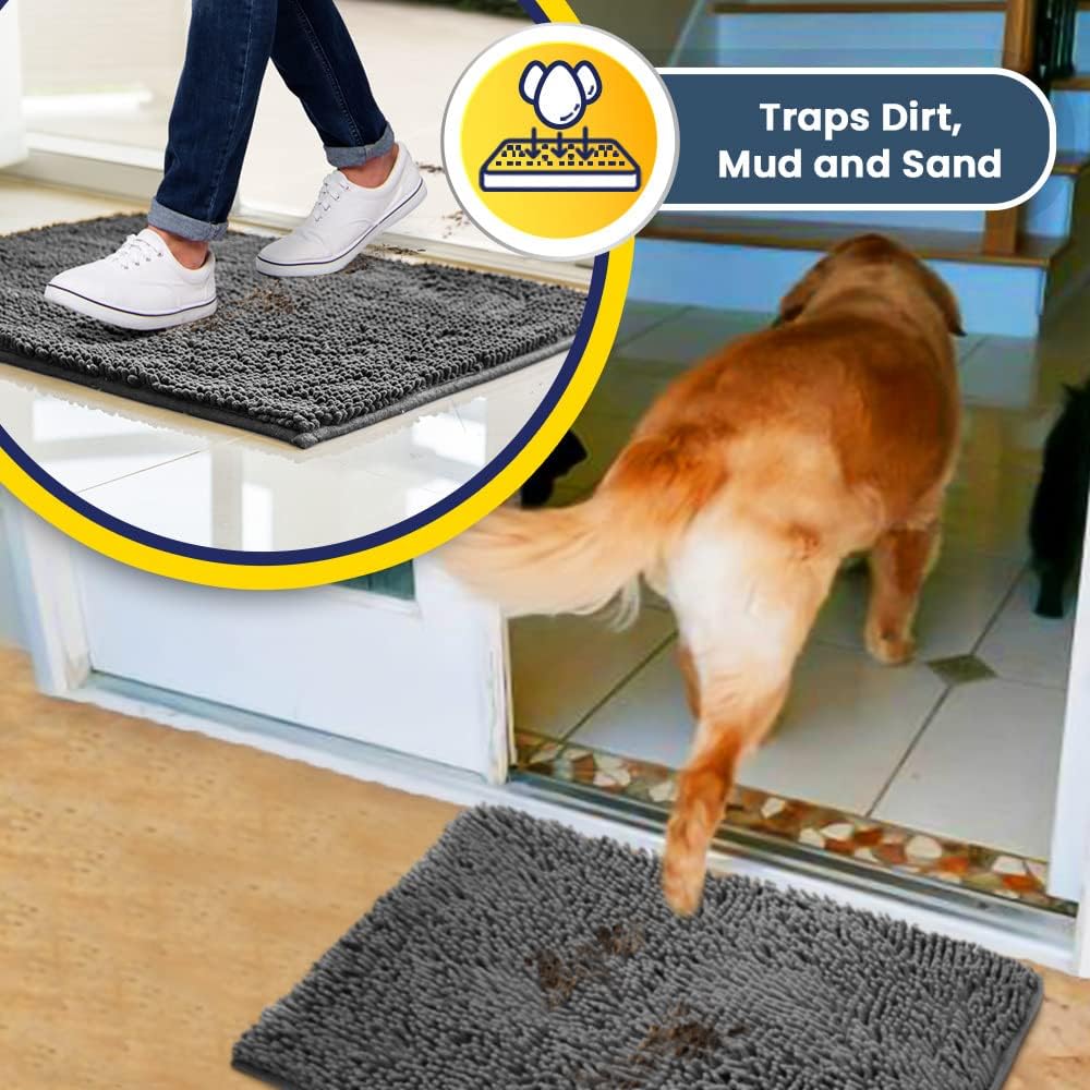Super Absorbent Indoor Microfiber Door Mat, Grey 30" x 19" - photo 3