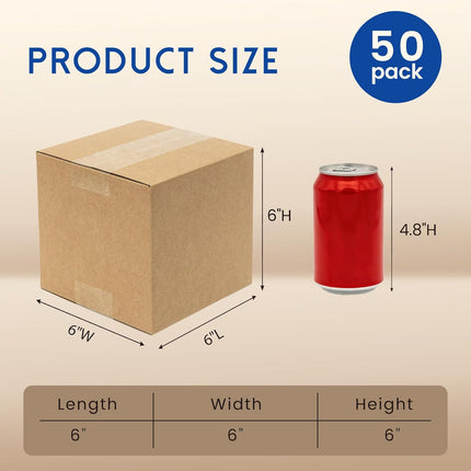 Mefleet 6x6x6" Shipping Boxes 50 Pack - Small Corrugated Cardboard Square Mailing Box Packaging for Small Business - Brown Mailer Packing Supplies
