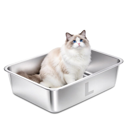 Stainless Steel Litter Box Kitten,Metal Cat Litter Box Low Entry,4" H