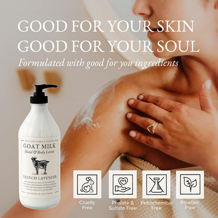 Goat Milk Lotion for Dry, Sensitive Skin – Natural Body Moisturizer for Face, Hands & Body – Hydrating Non-Greasy Cream, Unscented or Lavender – Handmade in USA (8oz, French Lavender)