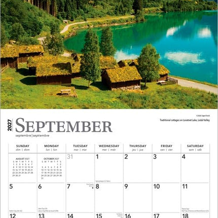 Norway | 2027 12 x 24 Inch (Hanging) Monthly Square Wall Calendar | Plastic-Free | BrownTrout | Travel Europe Scandinavian Fjords