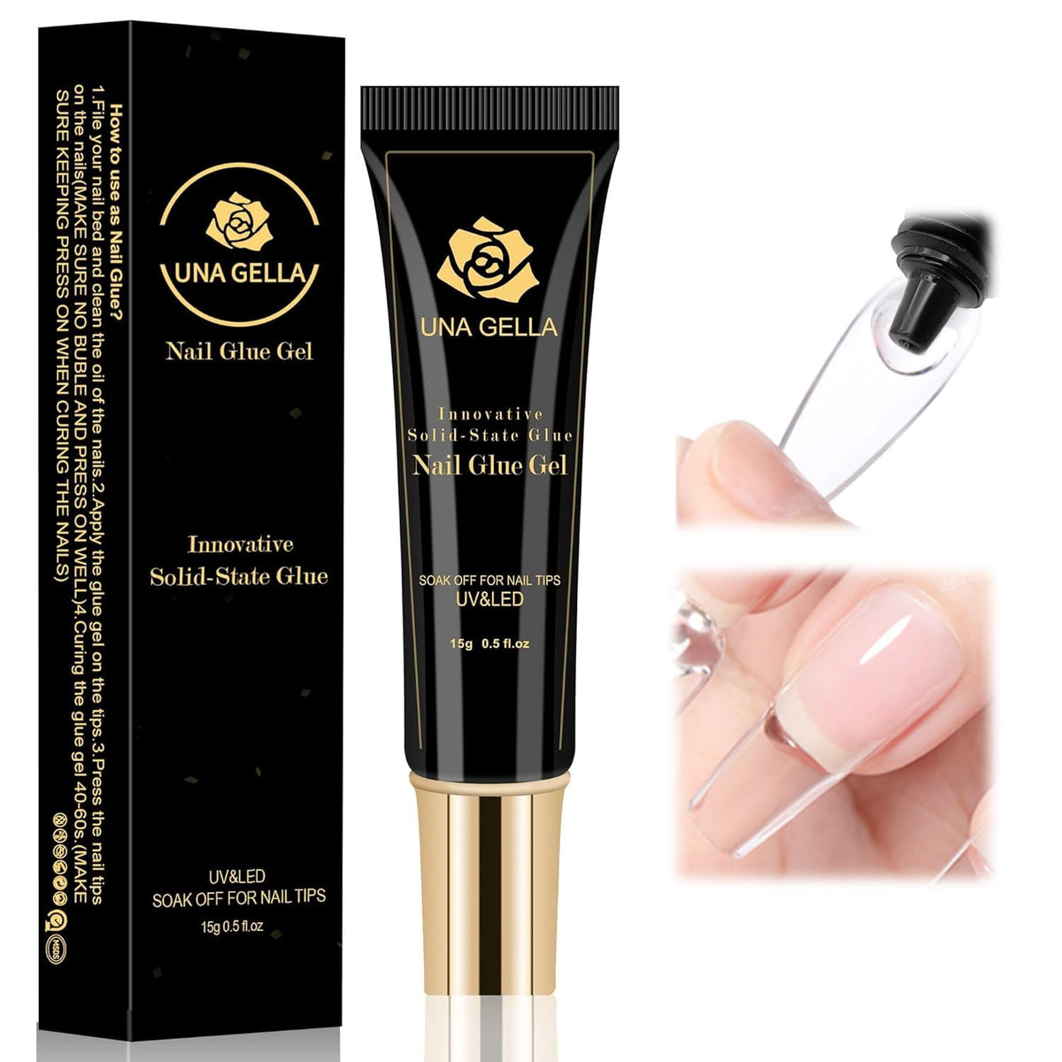 Solid Nail Glue Gel 15ml Lamp Curing Needed Solid Soak Off U V/LED Lamp Required Super Strong Glue for Fake Acrylic