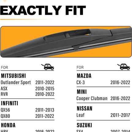 AUTOBOO 10 Inch Rear Wiper Blade Replacement for Honda HRV 2022-2016 CRV 2023-2025 Mitsubishi Outlander Sport 2022-2011 Leaf QX80 QX56-BACK Windshield Wiper Blade -Original Factory Quality (Pack of 1)