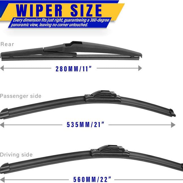 3-Piece Replacement Wiper Set for 2014-2021 Vehicles